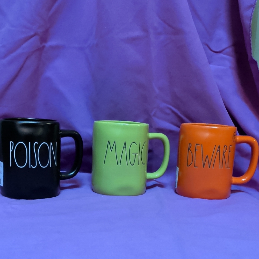 Rae Dunn Black, Green, and Orange Halloween Mugs